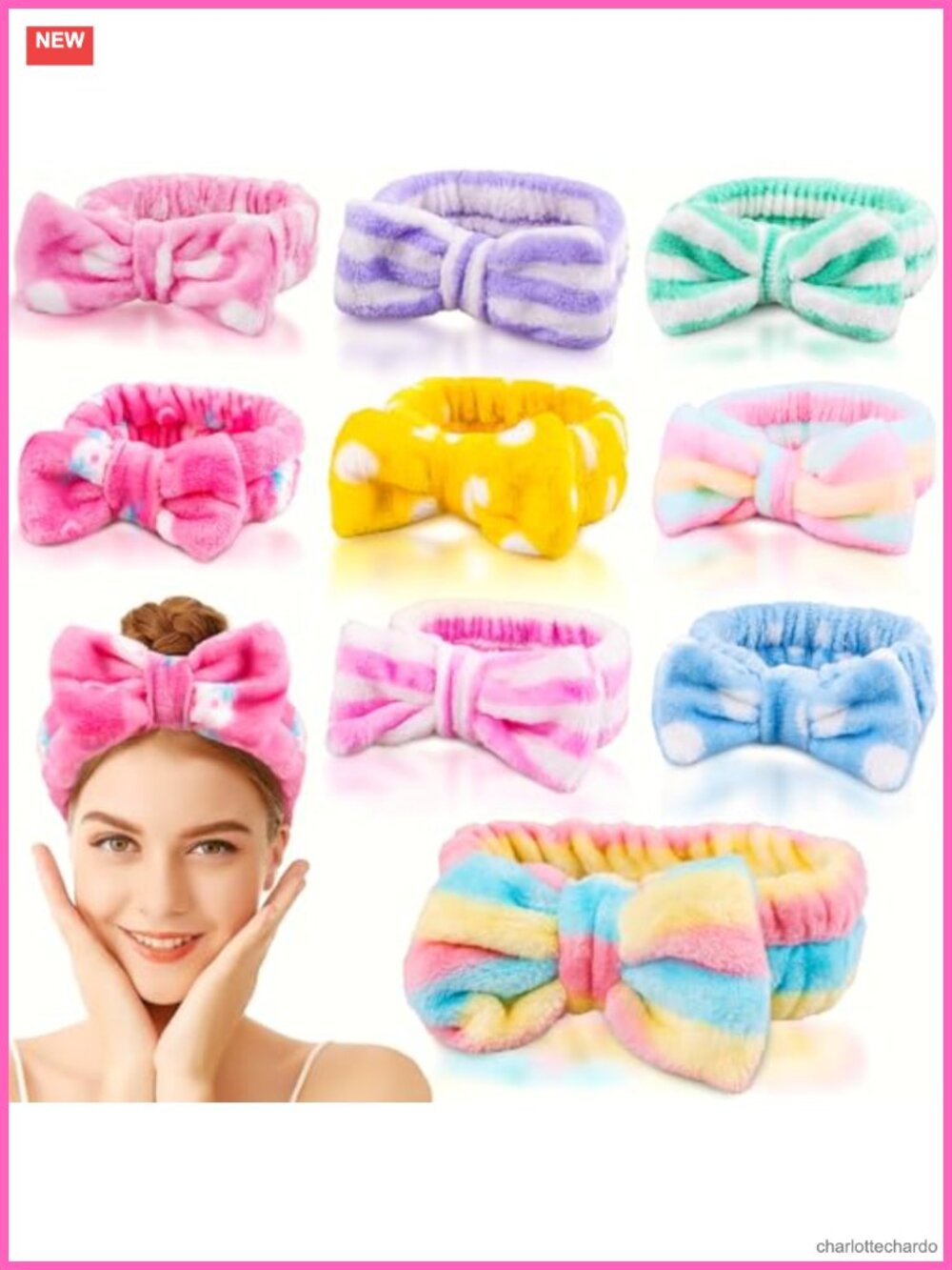 9 Pc Spa Headband Set Microfiber Makeup Headbands Bow Hair Band